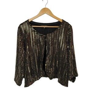 Park & Main Women's 2x Black Gold Metallic Sequin Evening Cardigan Jacket Dressy